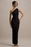 Venetia Black One-Shoulder Tie-Back Maxi Dress