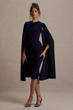 Marysol Navy Asymmetric Cape Midi Dress