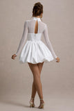Tinkerbell White Satin Long-Sleeve Puffball Mini Dress