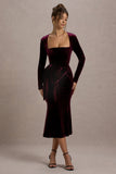 Gemima Port Velvet Square-Neck Midi Dress With Bow