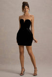 Bryanna Black Velvet Sweetheart Mini Dress With Tulip Skirt
