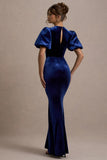 Ashlin Navy Velvet Puff-Sleeve Maxi Dress