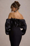 Cyrene Black Ruffled Maxi Dress
