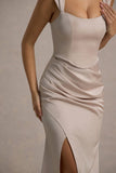Admire Champagne Satin Corset Wrap Maxi Dress