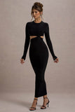Attina Black Long-Sleeve Twisted Cut-Out Maxi Dress
