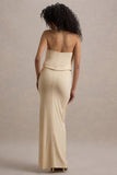 Hayden Sand High-Neck Draped Split Maxi Dress