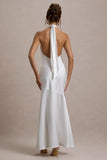 Knox White Satin Knot Halter-Neck Maxi Dress