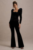 Ramie Black Velvet Flared-Leg Trousers