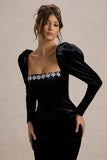 Tazmin Black Velvet Embellished Square-Neck Top