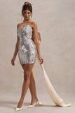 Sugar Off-White Feathered Sequin Mini Dress With Satin Bow