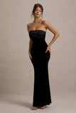 Ambrosi Black Velvet Bandeau Maxi Dress