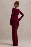 Cosmos Port Asymmetric Long-Sleeve Split Maxi Dress