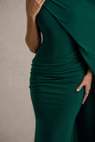 Maeve Bottle Green Cape-Sleeve Draped Maxi Dress