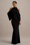 Teresa Black High-Neck Cold-Shoulder Maxi Dress