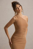 Dalarie Brown One-Shoulder Gathered Maxi Dress
