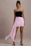 Sweetie Black & Pink Ruched Mini Dress With Drape