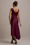 Donelli Plum Satin Asymmetric Midi Dress