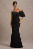 Rosora Black Asymmetric One-Sleeve Fishtail Maxi Dress