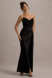 Edel Black Satin Strapless Maxi Dress With Drape