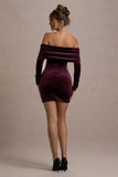 Gilda Port Velvet Bardot Long-Sleeve Mini Dress