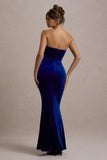Pacifica Cobalt Velvet Plunge-Neck Strapless Maxi Dress