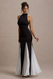 Litzy Black High-Neck Maxi Dress With White Chiffon Trim