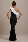 Berkley Black & White Ruffled One-Shoulder Maxi Dress