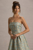 Zuma Light Blue Jacquard Strapless Midi Dress