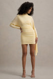 Emilia Lemon Long-Sleeve Mini Dress With Sash