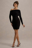 Zhara Black Ruched One-Shoulder Bodycon Mini Dress