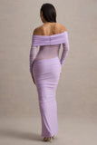 Belamour Lavender Semi-Sheer Bardot Gathered Maxi Dress