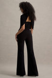 Isoline Black Twist Cape Flared-Leg Jumpsuit