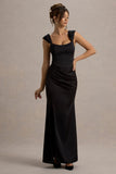 Admire Black Satin Corset Wrap Maxi Dress