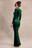 Fay Bottle Green Velvet Corset Style Knot Maxi Dress