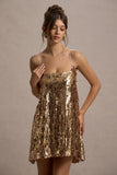 Nevada Gold Embellished Strappy Halter-Neck Mini Dress