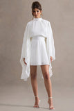 Charity White Pleated High-Neck Mini Dress With Cape Sleeves