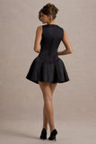 Bramble Black Satin Square-Neck Puffball Mini Dress