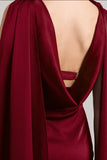 Intuition Burgundy Satin Square-Neck Split Maxi Dress With Scarf