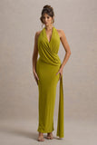 Rosina Green Halter-Neck Draped Maxi Dress With Sash