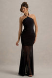 Sonya Black Halter-Neck Maxi Dress With Mesh Skirt