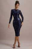 Ishana Navy Sequin Long-Sleeve Midi Dress