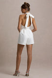 Darla White Plunge Neck Playsuit With Bow