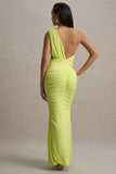 Beline Lime Green One-Shoulder Cut-Out Maxi Dress With Drape