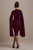 Marysol Plum Asymmetric Cape Midi Dress