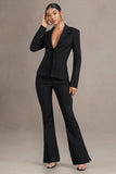Brianca Black High-Waisted Split Wide-Leg Trousers