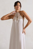 Everleigh Cream Satin Relaxed Fit Maxi Column Dress With Corsage