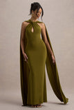 Rhoda Green Twist Halter-Neck Cape Maxi Dress