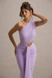 Beline Lavender One-Shoulder Cut-Out Maxi Dress With Drape