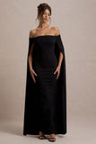 Genovia Black Bardot Cape Maxi Dress