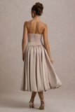 Keyton Champagne Satin Bandeau Midi Dress